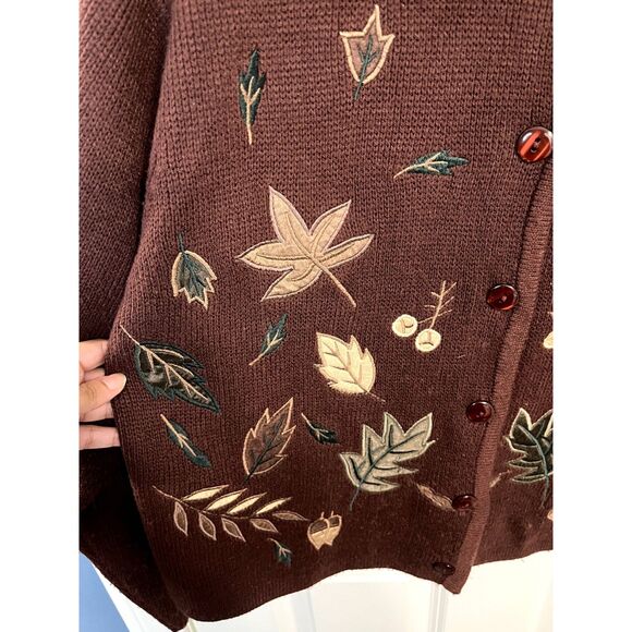 Vintage Crystal Kobe Embroidered Autumn Leaves Cardigan Sweater Size Small - Picture 6 of 6